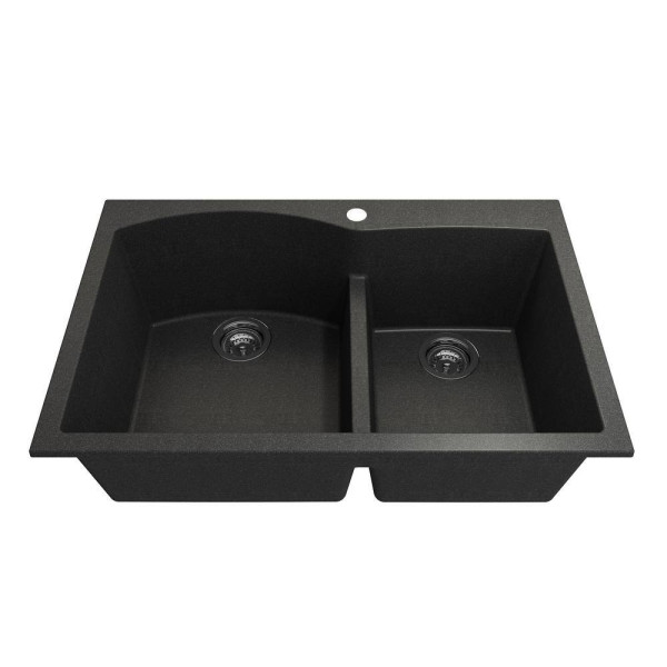 BOCCHI 1602-505-2019SS Dual Mount Granite Composite 33" 2 Bowl Kitchen Sink Kit