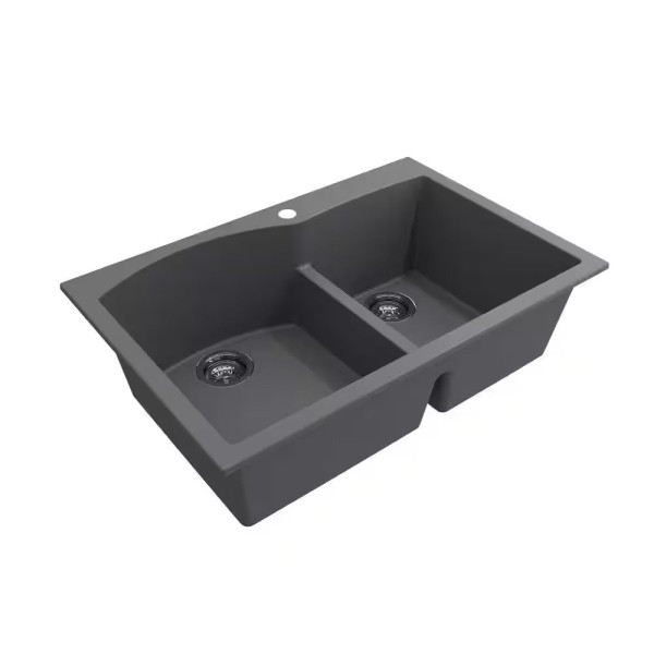 BOCCHI 1602-506-2019CH Dual Mount Granite Composite 33" 2 Bowl Kitchen Sink Kit