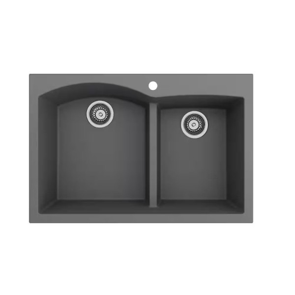 BOCCHI 1602-506-2019CH Dual Mount Granite Composite 33" 2 Bowl Kitchen Sink Kit