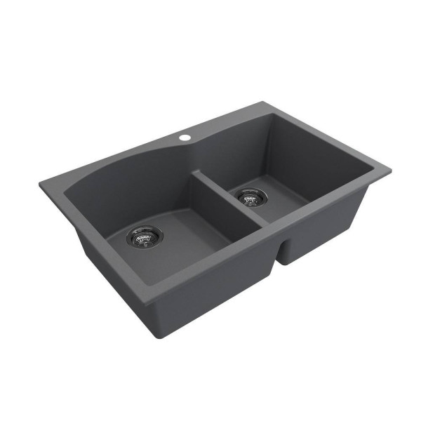 BOCCHI 1602-506-2019SS Dual Mount Granite Composite 33" 2 Bowl Kitchen Sink Kit