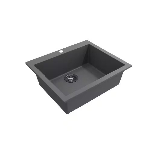 BOCCHI 1606-506-2020SS Dual Mount Granite Composite 24" 1 Bowl Kitchen Sink Kit