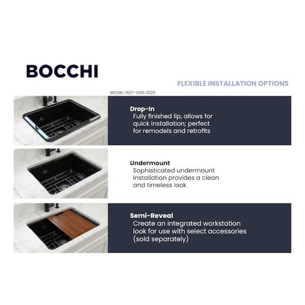 BOCCHI 1627-005-0120 Dual-Mount Fireclay 24 in. Bowl Kitchen Sink In Black