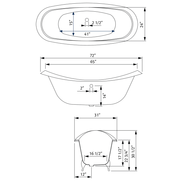 Cheviot 2112-BB-..-0 Regency Biscuit Cast Iron Footed Bathtub in Biscuit