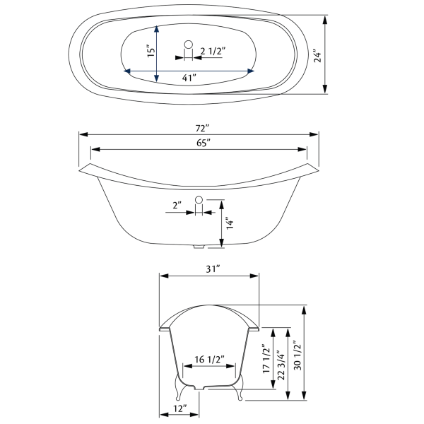 Cheviot 2112-BB-..-7 Regency Biscuit Cast Iron Footed Bathtub with 7 Inch Drilling