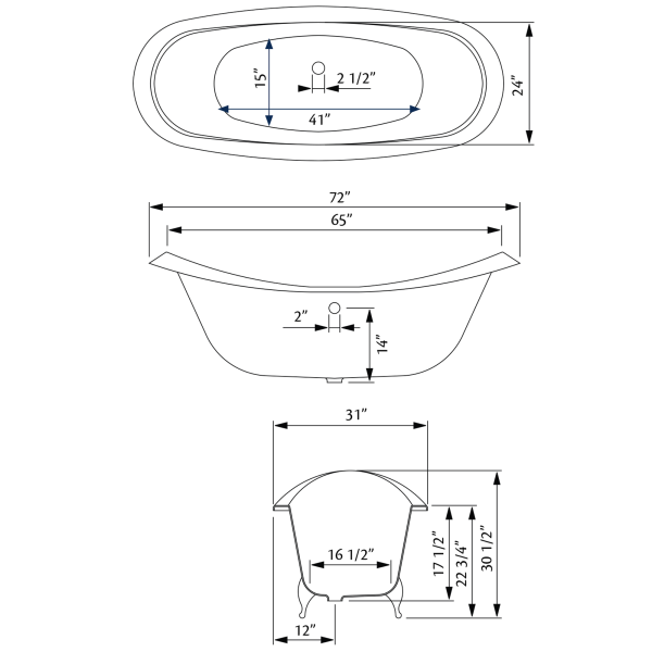 Cheviot 2112-BB-..-8 Regency Biscuit Cast Iron Footed Bathtub with 7 Inch Drilling