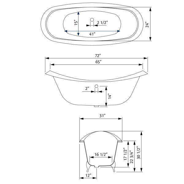 Cheviot 2112-BB-..-6 Regency Biscuit Cast Iron Footed Bathtub with 6 Inch Drilling