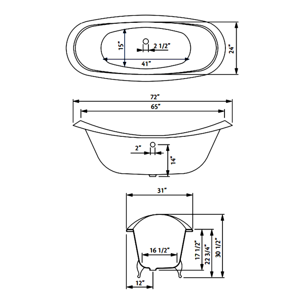 Cheviot 2112-WW-..-8 Regency Cast Iron Bathtub - Faucet Holes Drilled at 8"