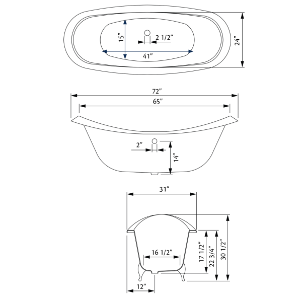 Cheviot 2114-BB-..-6 Regency Biscuit Cast Iron Tub with Lion Feet and Faucet Holes Drilled at 6"