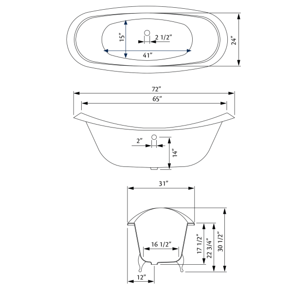 Cheviot 2114-BB-..-7 Regency Biscuit Cast Iron Tub with Lion Feet and Faucet Holes Drilled at 7"