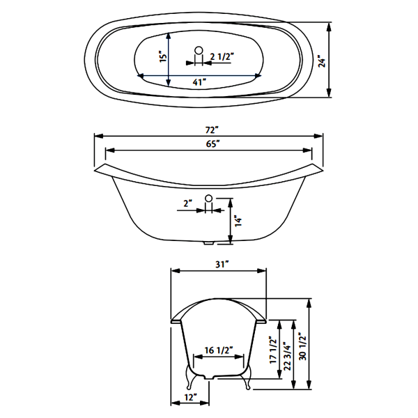 Cheviot 2114-WW-..-0 Regency Cast Iron Bathtub with Lion Feet - Undrilled