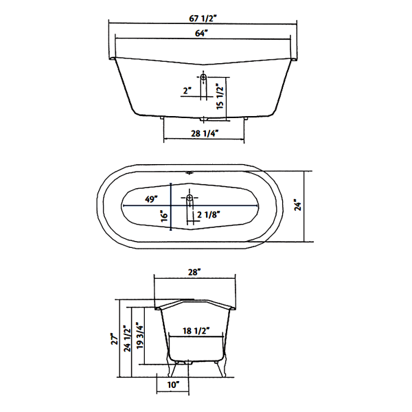 Cheviot 2122-WW Winchester Clawfoot Oval Cast Iron Bathtub in White