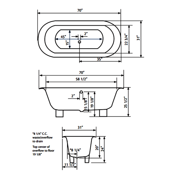 Cheviot 2142-WW-0 Somerset Clawfoot Cast Iron Bathtub - White Exterior