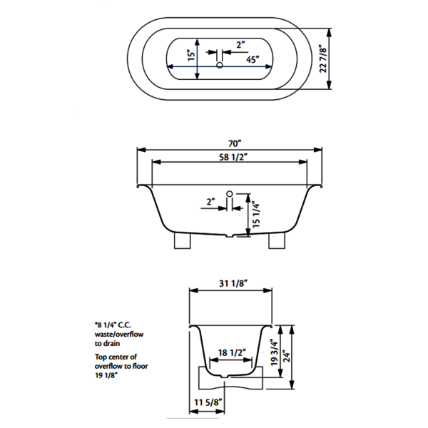 Cheviot 2143-WW-7 Somerset Cast Iron Tub with Wooden Base - White Exterior