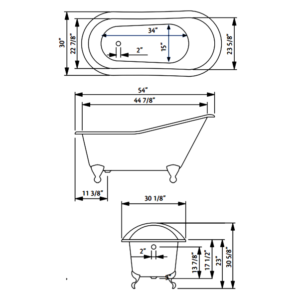 Cheviot 2146-WW-..-7 Bathtub with Flat Area for Faucet Holes - 7" Drilling