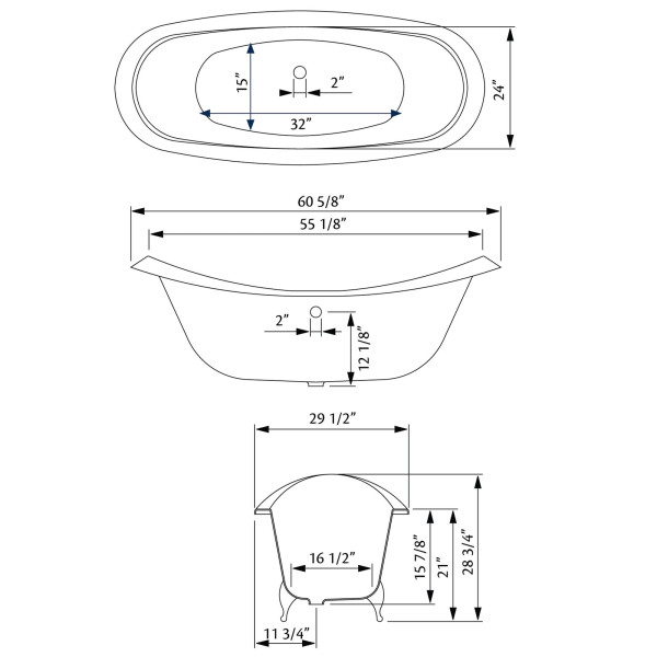 Cheviot 2148-BB-..-0 Regency Cast Iron Bathtub in Biscuit with No Faucet Holes