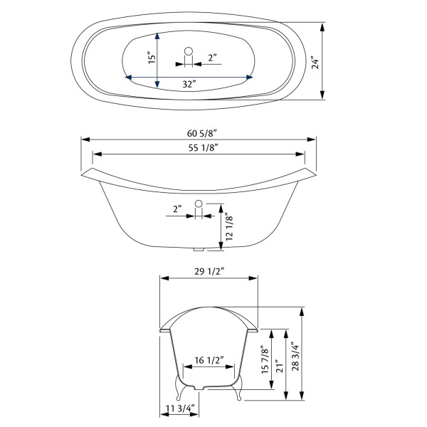 Cheviot 2148-BB-..-6 Regency Cast Iron Bathtub with Faucet Holes Drilled at 6 Inch