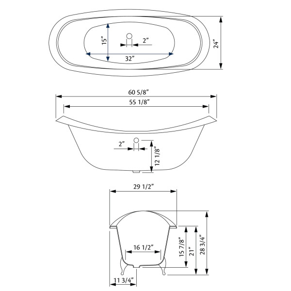 Cheviot 2148-BB-..-7 Regency Cast Iron Bathtub with Faucet Holes Drilled at 7 Inch