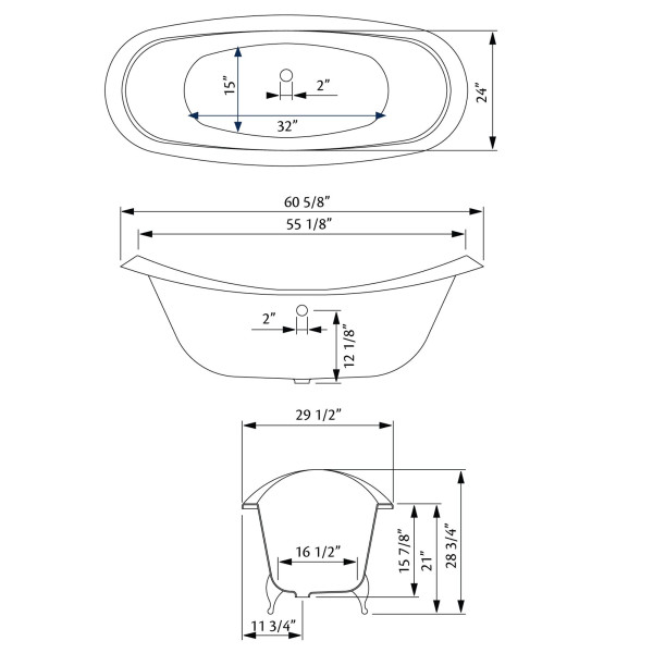 Cheviot 2148-BB-..-8 Regency Cast Iron Bathtub with Faucet Holes Drilled at 8 Inch