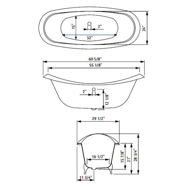 Cheviot 2148-WW-..-6 Regency Cast Iron Bathtub - Faucet Holes Drilled at 6"