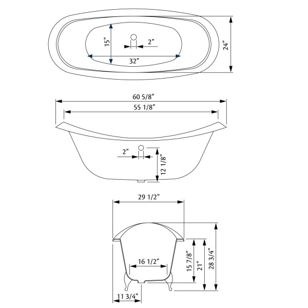Cheviot 2150-BB-..-6 Regency Biscuit Cast Iron Bathtub with Lion Feet and 6" Drilling Flat Area