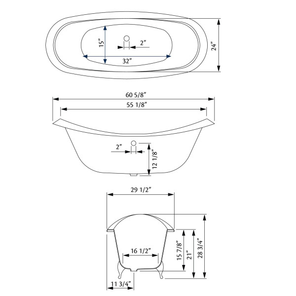 Cheviot 2150-BB-..-8 Regency Biscuit Cast Iron Bathtub with Lion Feet and 7" Drilling Flat Area