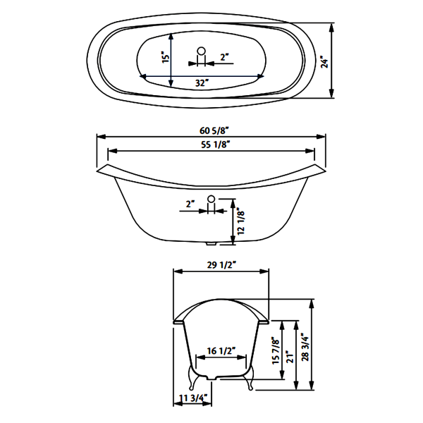 Cheviot 2150-WW-..-7 Bathtub with Lion Feet - Faucet Holes Drilled at 7"