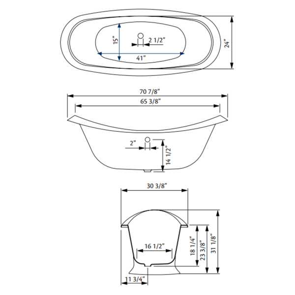 Cheviot 2153-WW-8 Pedestal Bathtub with Faucet Holes Drilled at 8"
