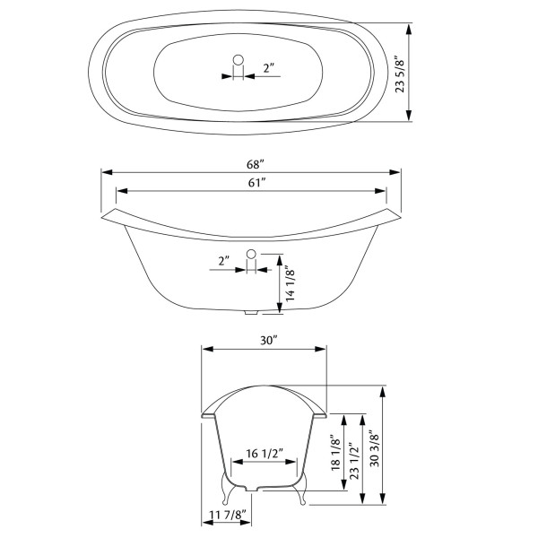 Cheviot 2166-BB-..-6 Regency Cast Iron Bathtub with Faucet Holes Drilled at 6 Inch