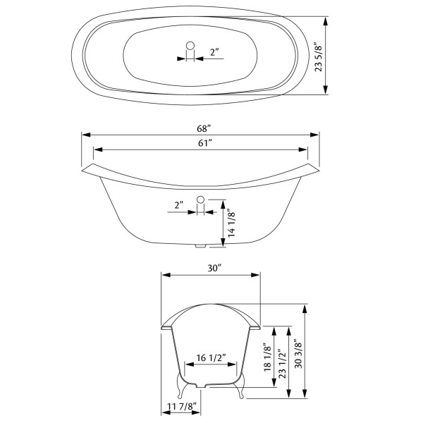 Cheviot 2166-BB-..-7 Regency Cast Iron Bathtub with Faucet Holes Drilled at 7 Inch