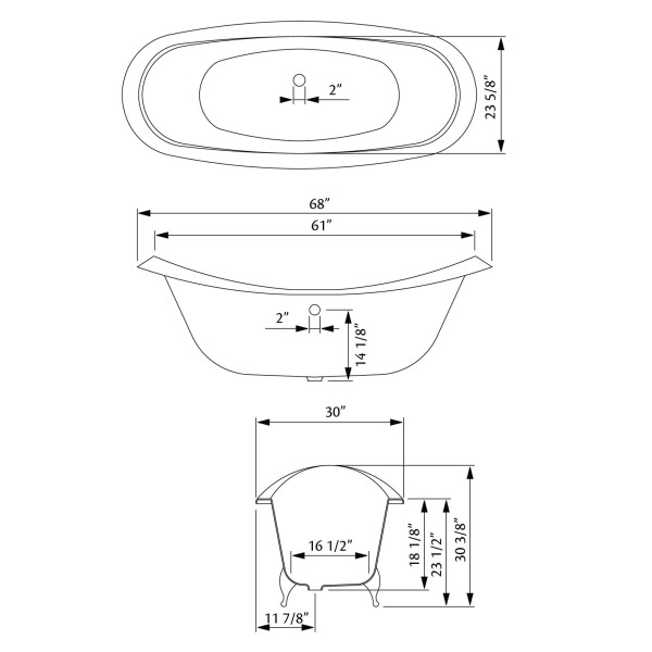 Cheviot 2167-BB-..-6 Regency Cast Iron Bathtub with Lion Feet and 6 Inch Drilling