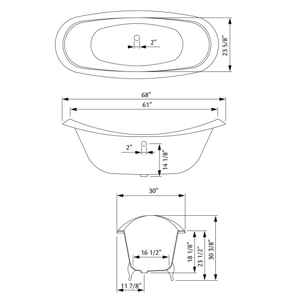 Cheviot 2167-BB-..-7 Regency Cast Iron Bathtub with Lion Feet and 7 Inch Drilling