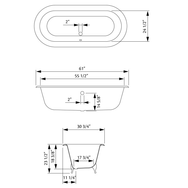 Cheviot 2168-BB-7 Regency Cast Iron Bathtub with Shaughnessy Feet and 7 Inch