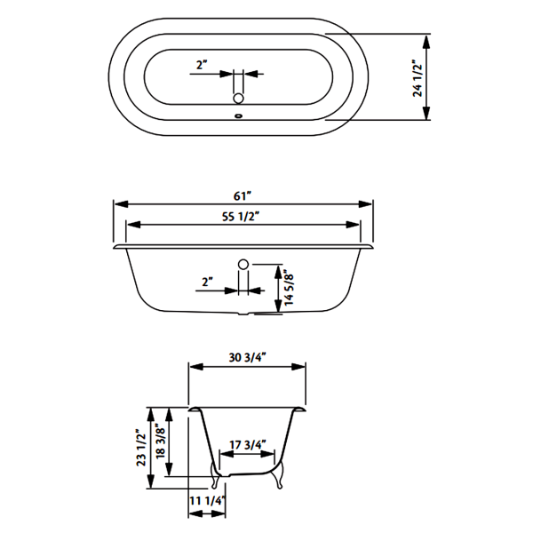 Cheviot 2168-WW-7 Bathtub with Flat Area for Faucet Holes - 7'' Drilling