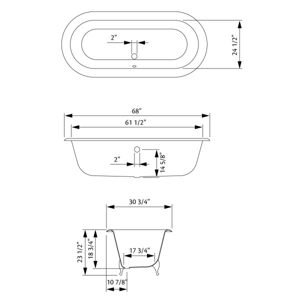 Cheviot 2170-BB-7 Regency Cast Iron Bathtub /Shaughnessy Feet & 7 Inch Drilling