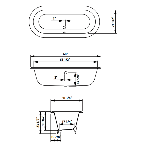 Cheviot 2170-WW-7 Bathtub with Flat Area for Faucet Holes - 7'' Drilling