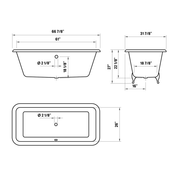 Cheviot 2173-WW Spencer White Cast Iron Bathtub with Continuous Rolled Rim