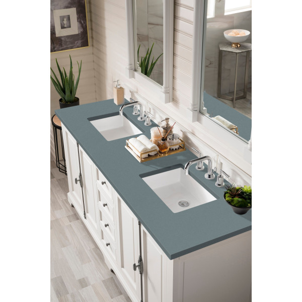 James Martin 238-105-V72-BW-3 72" Double Vanity Cabinet Bright White Quartz Top