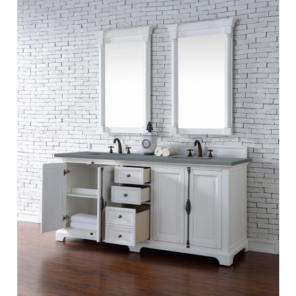 James Martin 238-105-V72-BW-3 72" Double Vanity Cabinet Bright White Quartz Top