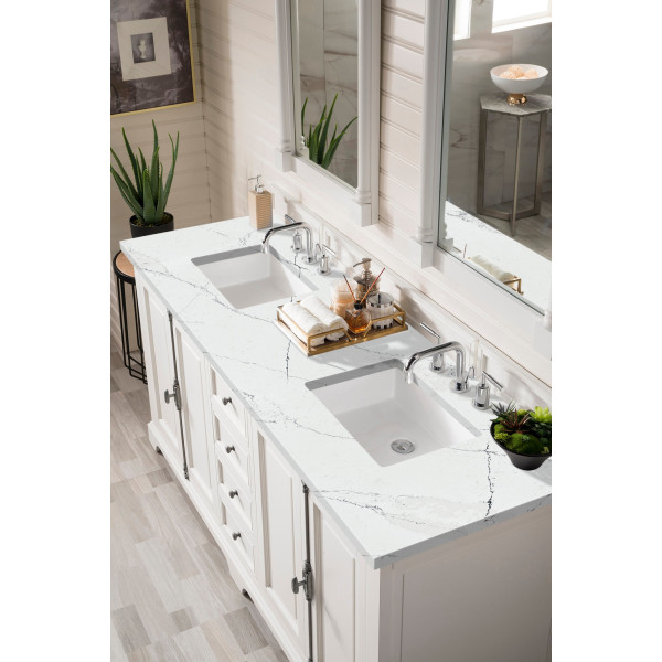 James Martin 238-105-V72-BW-3 72" Double Vanity Cabinet Bright White Quartz Top