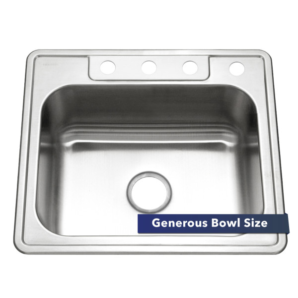 Houzer 2522-8BS4-1 Series Topmount Stainless Steel 4-holes Bowl Kitchen Sink