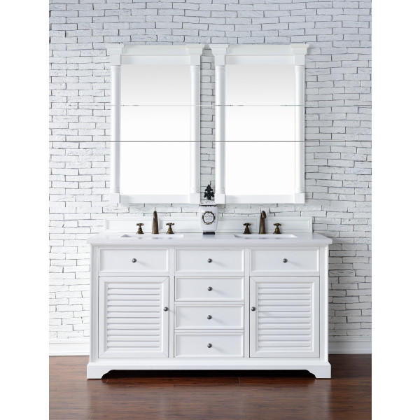 James Martin 238-104-V60D-BW-3WZ Double Vanity Cabinet Bright White w/ Quartz To