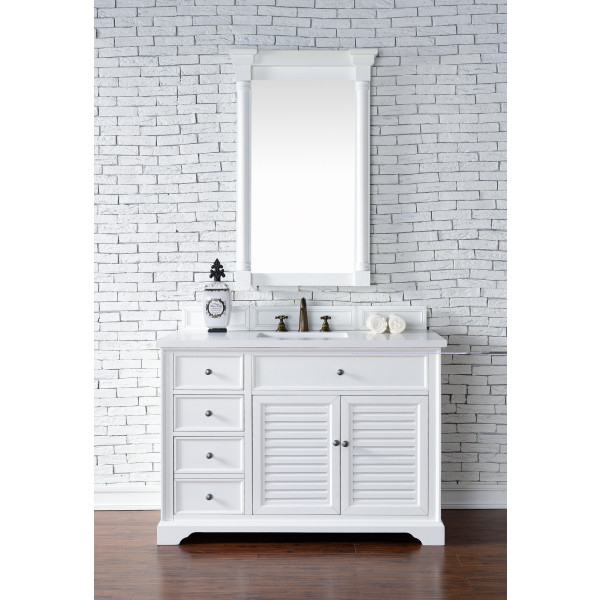 James Martin 238-105-V48-BW-3WZ Bright White Single Vanity Cabinet w/ Quartz Top