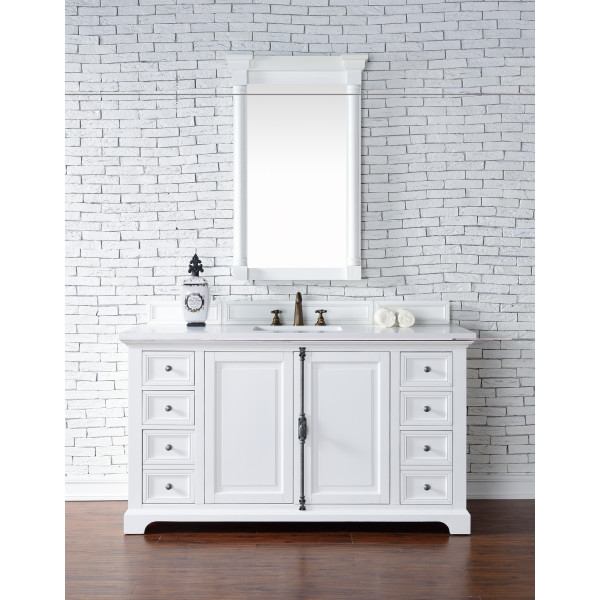 James Martin 238-105-V60S-BW-3WZ Bright White Single Vanity Cabinet Quartz Top