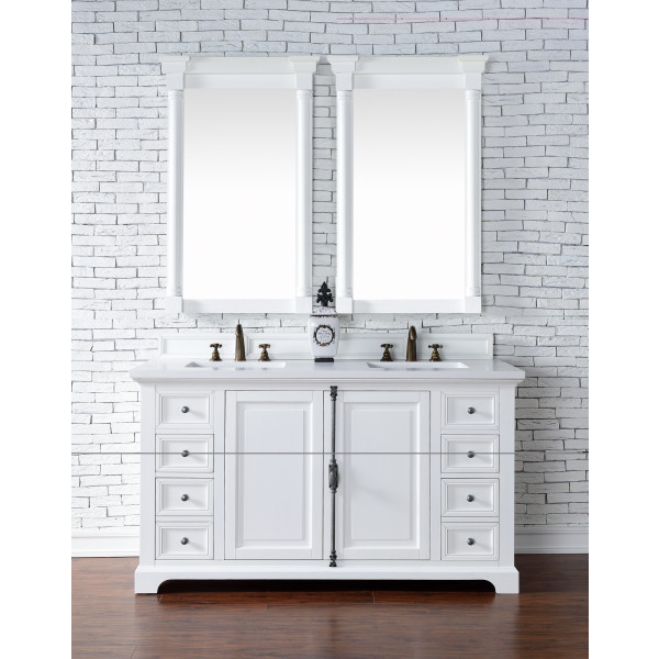 James Martin 238-105-V60D-BW-3WZ Bright White Double Vanity w/ Quartz Top