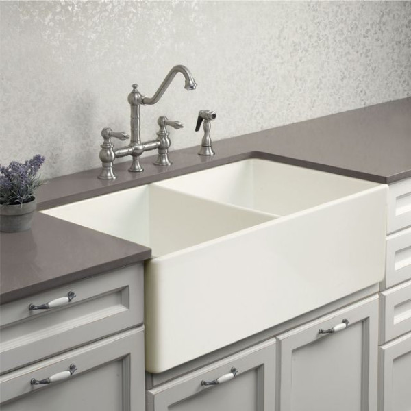 Houzer PTD-4400 Platus 33" Fireclay Undermount Double Bowl Kitchen Sink