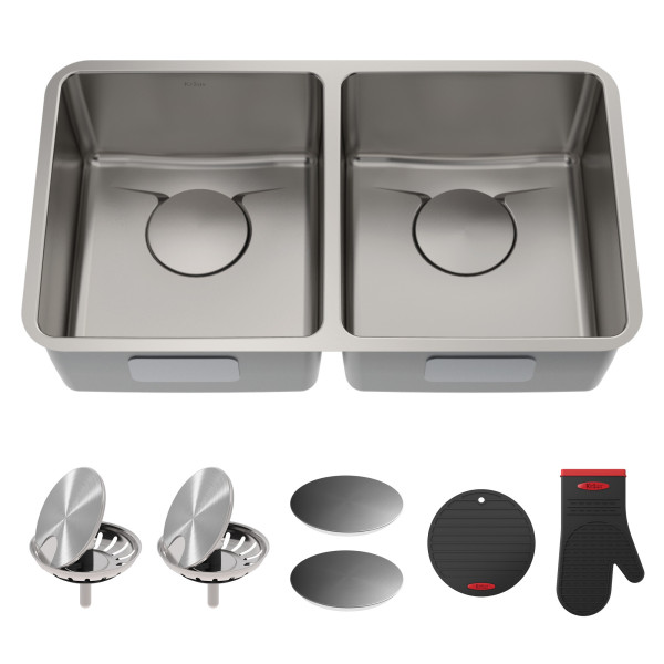 Kraus KD1UD33B Dex 33-Inch 50/50 Double TRU16 Gauge Stainless  Kitchen Sink