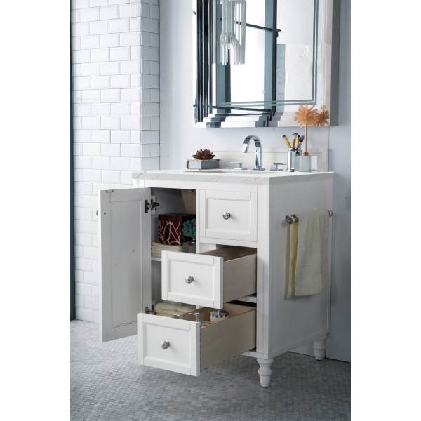 James Martin 301-V30-BW-3C 30" Single Vanity Bright White with 3 CM  Top