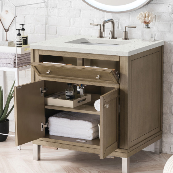 James Martin 305-V30-WWW-3LDL Whitewashed Walnut Vanity Lime Delight Quartz Top