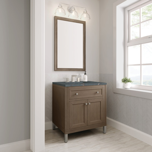 James Martin 305-V30-WWW-3PBL Whitewashed Walnut Vanity Parisien Bleu Quartz Top