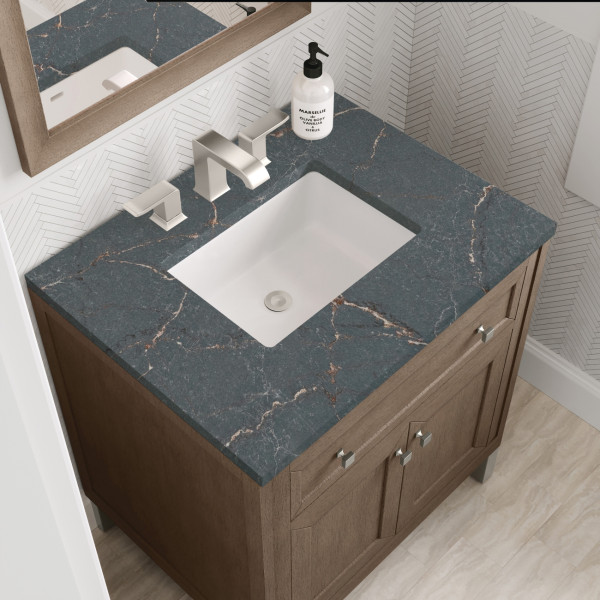 James Martin 305-V30-WWW-3PBL Whitewashed Walnut Vanity Parisien Bleu Quartz Top
